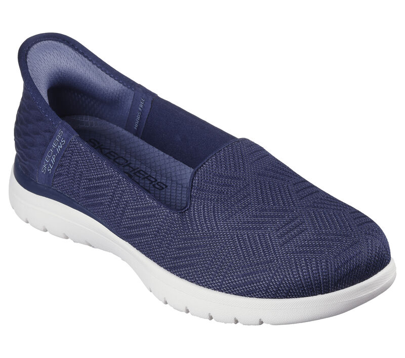 Skechers navy slip on trainers online