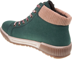 Rieker N0709-54 Bottle Green Womens Leather Dual Zip Up Ankle Boots