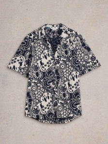 White Stuff Annie Short Sleeve Jersey Shirt Navy Print