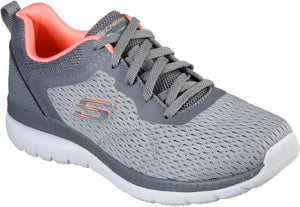 Skechers 12607/GYCL Grey Coral Bountiful Quick Path Womens Sporty Knit Mesh Upper Lace Up Trainers