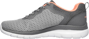 Skechers 12607/GYCL Grey Coral Bountiful Quick Path Womens Sporty Knit Mesh Upper Lace Up Trainers