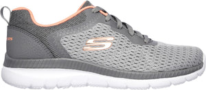 Skechers 12607/GYCL Grey Coral Bountiful Quick Path Womens Sporty Knit Mesh Upper Lace Up Trainers