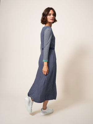 White Stuff Nuelle Navy Multi Jersey Dress