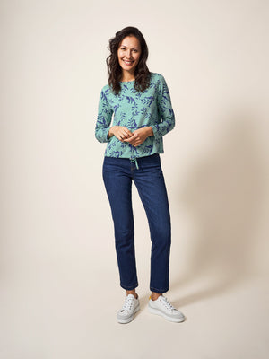 White Stuff Tippie Tie Hem Teal Print Top