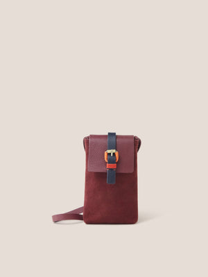 White Stuff Clara Buckle Leather Dark Plum Phone Bag