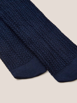 White Stuff Cara cable Knit Tights Navy