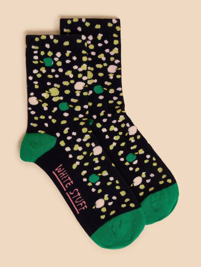 White Stuff Apple Spot Ankle Sock Black Multi