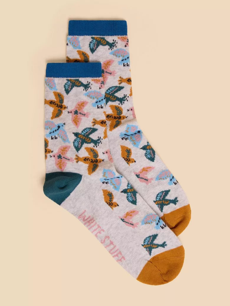 White Stuff Flying Bird Ankle Sock Grey Multi