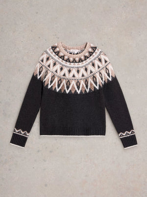 White Stuff Mono Fairisle Jumper Black/Multi