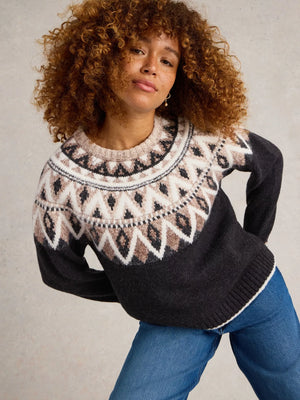 White Stuff Mono Fairisle Jumper Black/Multi