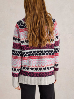 White Stuff Gabby Longline Fairisle Jumper Grey Multi