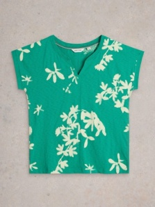 White Stuff Nelly Notch Neck Tee Green Multi