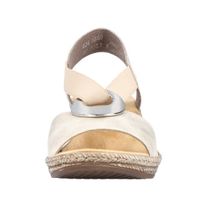 Rieker 624H6-60 Beige Womens Casual Comfort Slingback Wedge Sandals