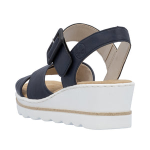 Rieker 67463-14 Navy Womens Casual Comfort Faux Buckle Touch Fastening Wedge Sandals