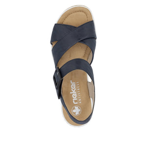 Rieker 67463-14 Navy Womens Casual Comfort Faux Buckle Touch Fastening Wedge Sandals