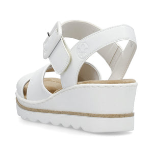 Rieker 67463-80 White Womens Casual Comfort Faux Buckle Touch Fastening Slingback Wedge Sandals