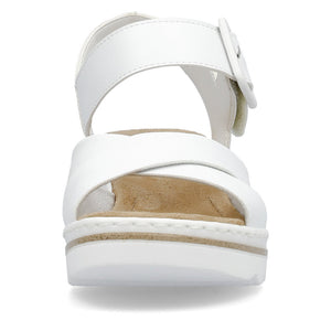 Rieker 67463-80 White Womens Casual Comfort Faux Buckle Touch Fastening Slingback Wedge Sandals