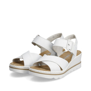 Rieker 67463-80 White Womens Casual Comfort Faux Buckle Touch Fastening Slingback Wedge Sandals