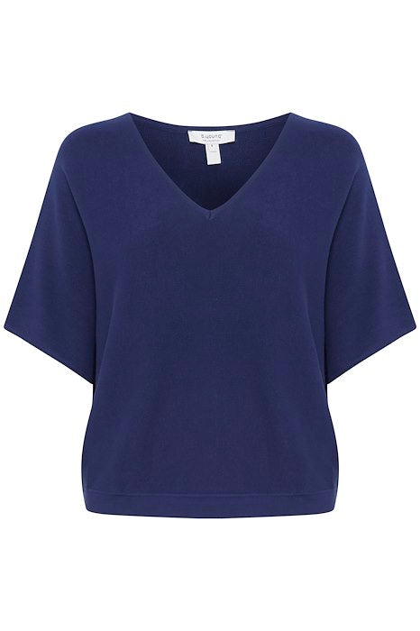 B.Young Bymmorla V Neck Short Sleeve Top 20814395 Medieval Blue