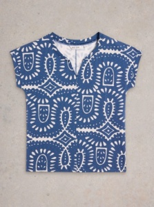 White Stuff Nelly Notch Neck Tee Blue Multi