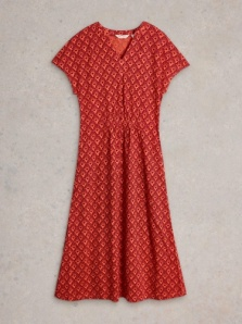 White Stuff Ellie Linen Jersey Dress Red Multi