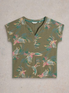 White Stuff Nelly Notch Neck Tee Green Print