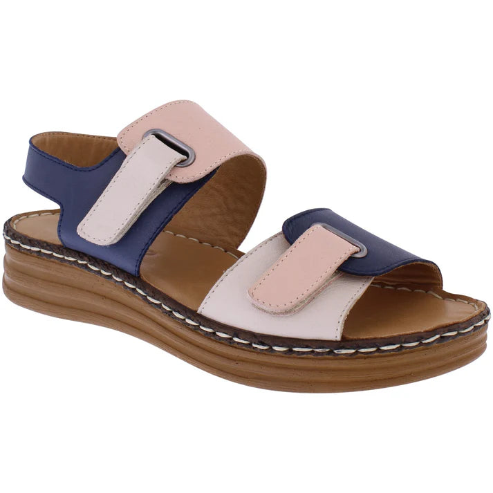 Adesso Natalie Blush Navy Womens Leather Touch Fastening Sandals