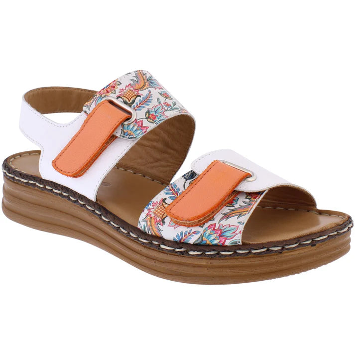 Adesso Natalie Orange Paisley Womens Leather Touch Fastening Sandals