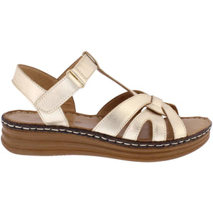 Adesso Val Gold Womens Leather Touch Fastening Sandals