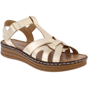 Adesso Val Gold Womens Leather Touch Fastening Sandals