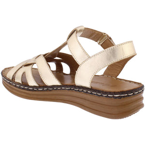 Adesso Val Gold Womens Leather Touch Fastening Sandals