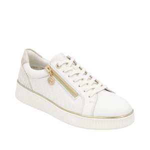 Remonte D2E00-80  White Combination Womens Casual Comfort Leather Zip & Lace Up Trainers