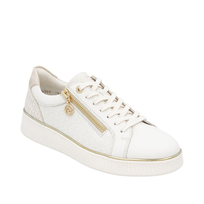 Remonte D2E00-80  White Combination Womens Casual Comfort Leather Zip & Lace Up Trainers