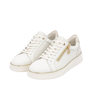 Remonte D2E00-80  White Combination Womens Casual Comfort Leather Zip & Lace Up Trainers