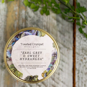 Toasted Crumpet Natural Soy Wax Scented Candle Earl Grey & Sweet Hydrangea