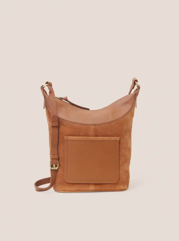 White Stuff Fleur Suede Mid Tan Crossbody Bag