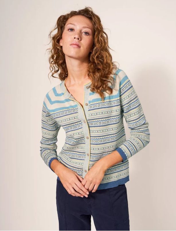 White Stuff Lulu Stripe Teal Multi Cardi