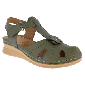 Adesso Meadow Olive Womens Leather Touch Fastening Sandals