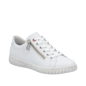 Rieker N0900-81 Weiss White Womens Leather Casual Comfort Lace/Zip Up Shoes