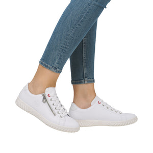 Rieker N0900-81 Weiss White Womens Leather Casual Comfort Lace/Zip Up Shoes