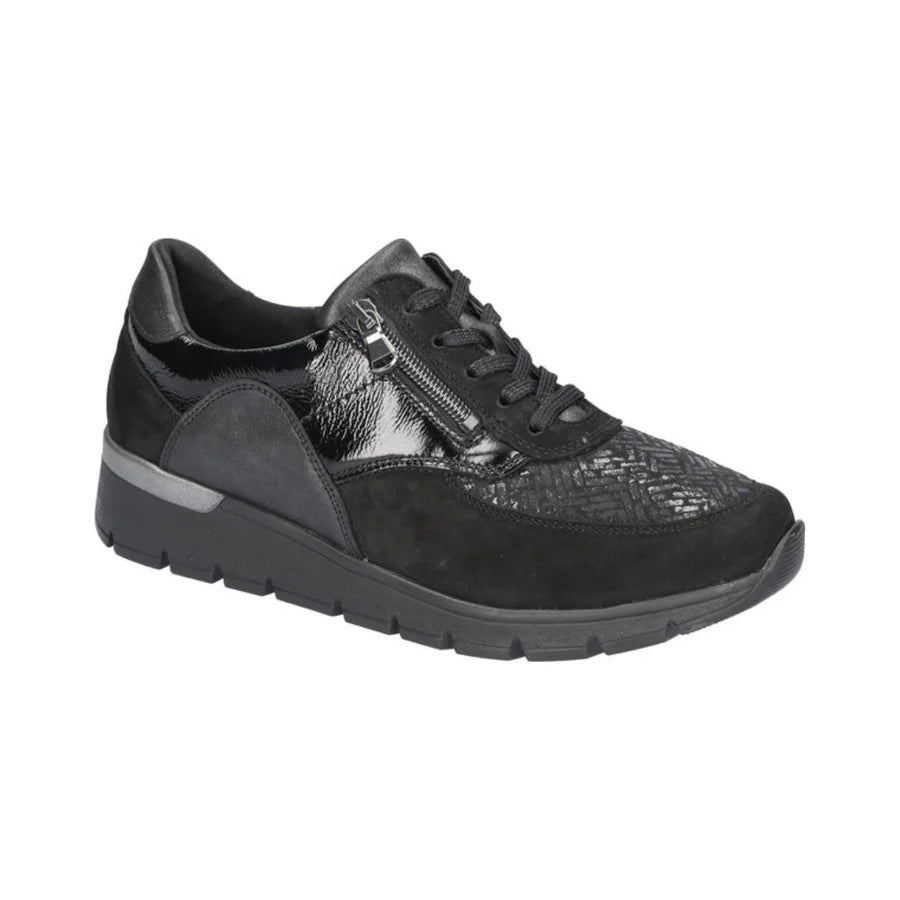 Waldlaufer 626K02 413 001 Womens K-Ramona Black K Fitting Dual Lace and Zip Fastening Trainers