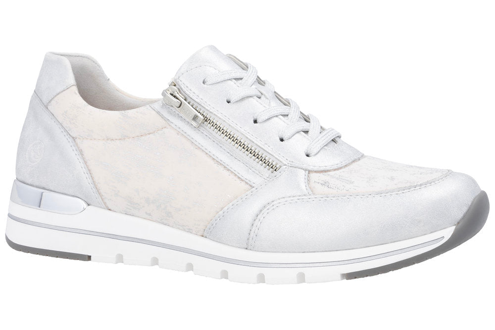 Remonte R6700-91 Silver Platinum Womens Casual Comfort Leather Zip & Lace Up Trainers