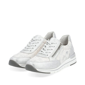 Remonte R6700-91 Silver Platinum Womens Casual Comfort Leather Zip & Lace Up Trainers