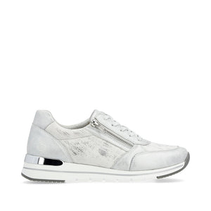 Remonte R6700-91 Silver Platinum Womens Casual Comfort Leather Zip & Lace Up Trainers