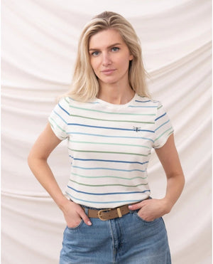 Lighthouse Ladies Causeway Tee Shirt Blue Sage Stripe