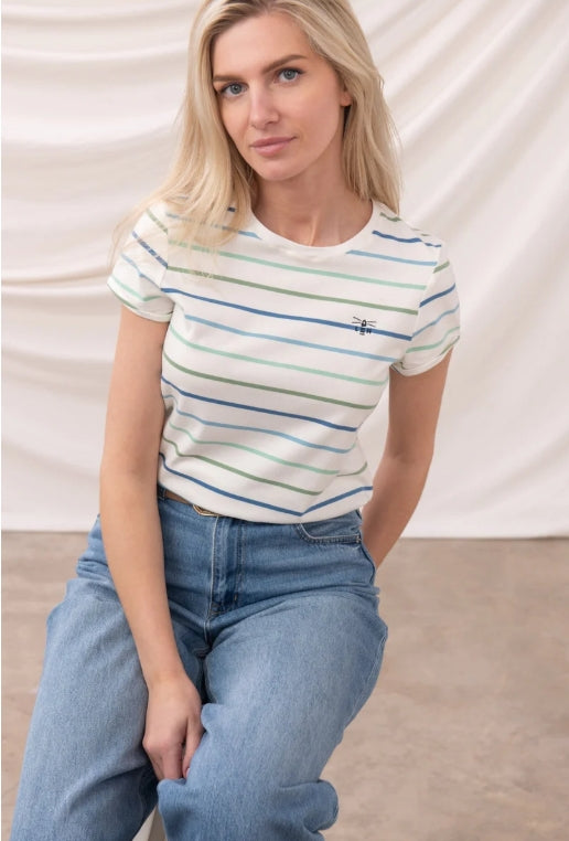 Lighthouse Ladies Causeway Tee Shirt Blue Sage Stripe