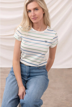 Lighthouse Ladies Causeway Tee Shirt Blue Sage Stripe