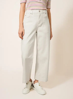 White Stuff Tia Light Natural Wide Leg Cropped Jean