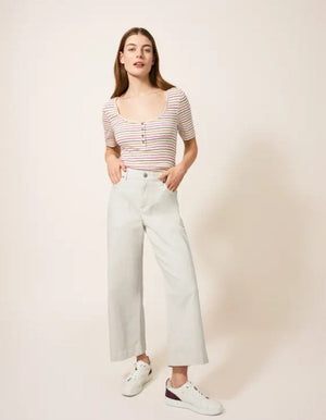 White Stuff Tia Light Natural Wide Leg Cropped Jean