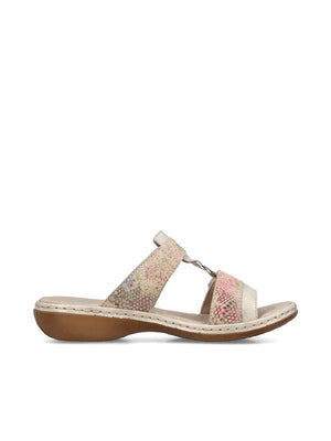 Rieker 659x6-90 Beige Multi Womens Slip On Mules Sandals